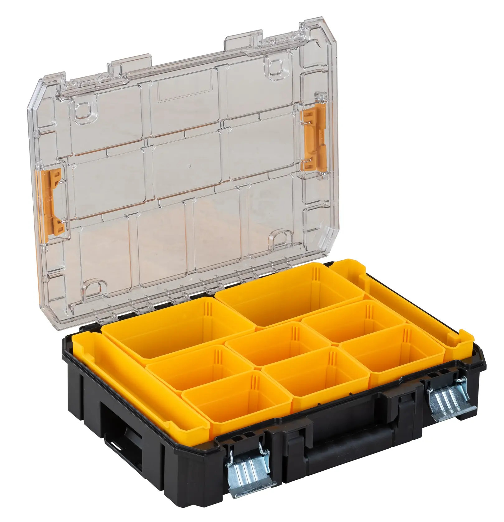 Profile view of open TSTAK V Organizer with clear lid