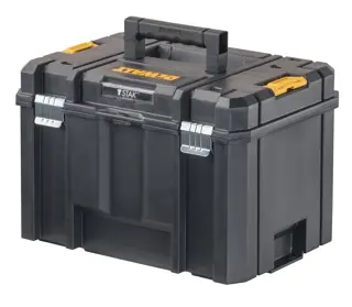 Left profile of a T stak 6 deep box with handle out.