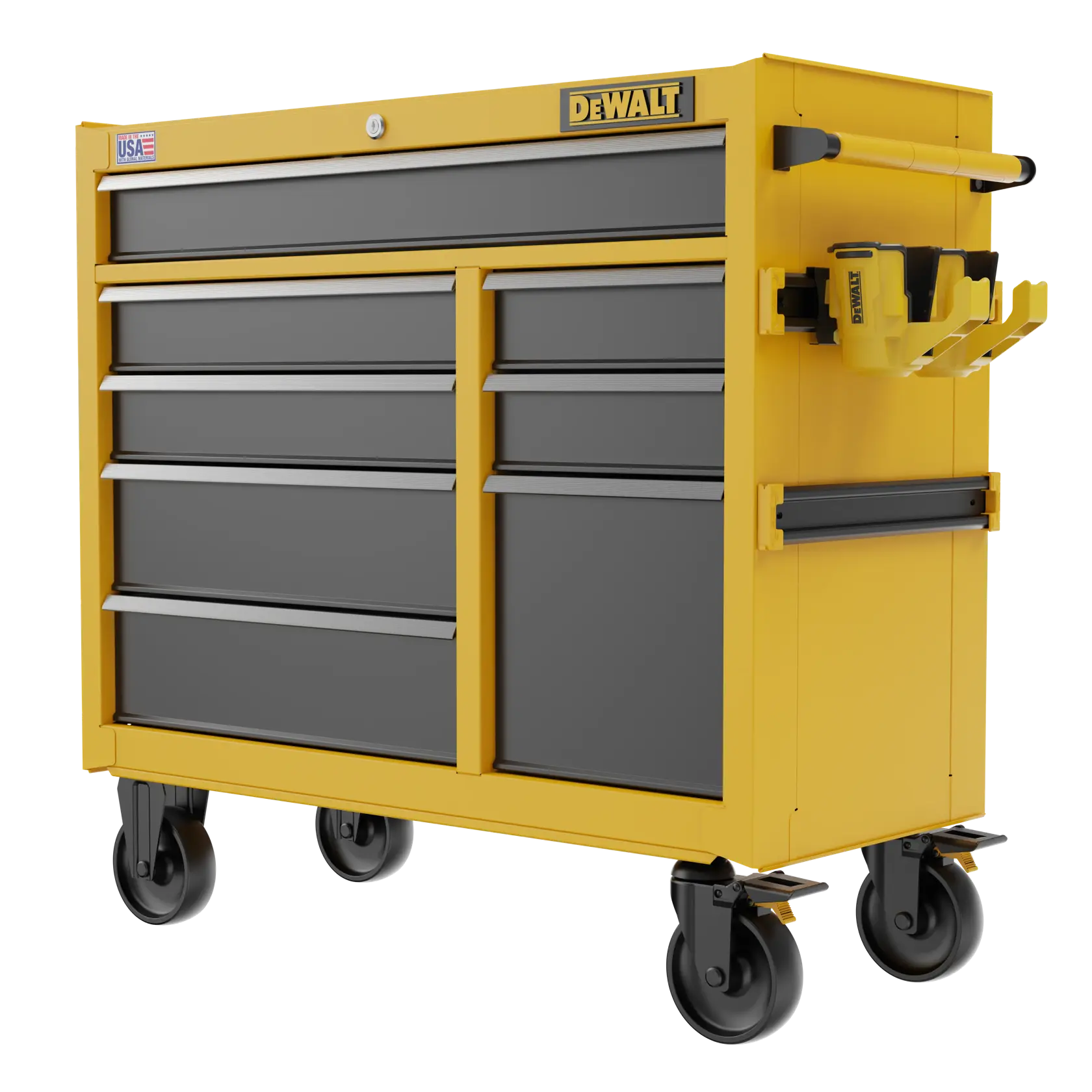 Three-Quarter View of DEWALT® 41 in. 8-Drawer Rolling Tool Cabinet on White