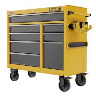 Three-Quarter View of DEWALT® 41 in. 8-Drawer Rolling Tool Cabinet on White