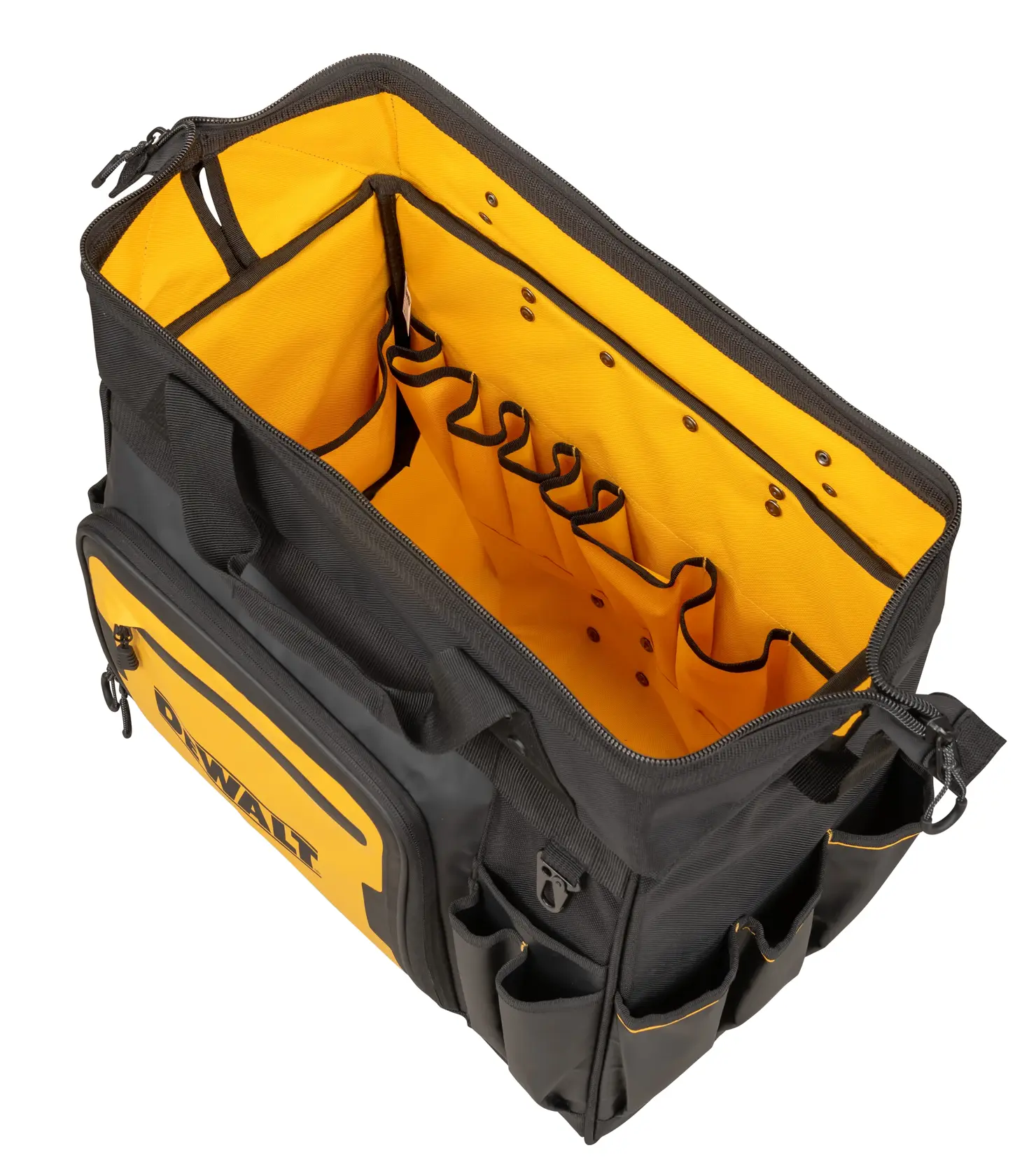 DEWALT 18 INCH PRO ROLLING BAG OPEN LOOKING DOWN